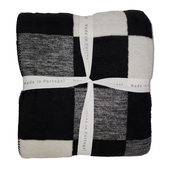 Docofil King Size Soft Blanket Cotton Blend Black White Made In Portugal‎ - Picture 12 of 14